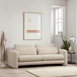 Canapés En Tissu|LUCCA Canapé 2 places beige velours côtelé, lignes arrondies