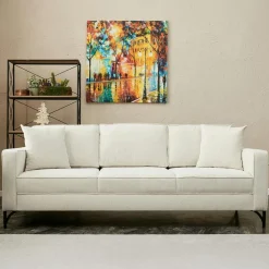 Canapés En Tissu|BERLIN Canapé 3 places blanc crème pieds noirs 220 cm