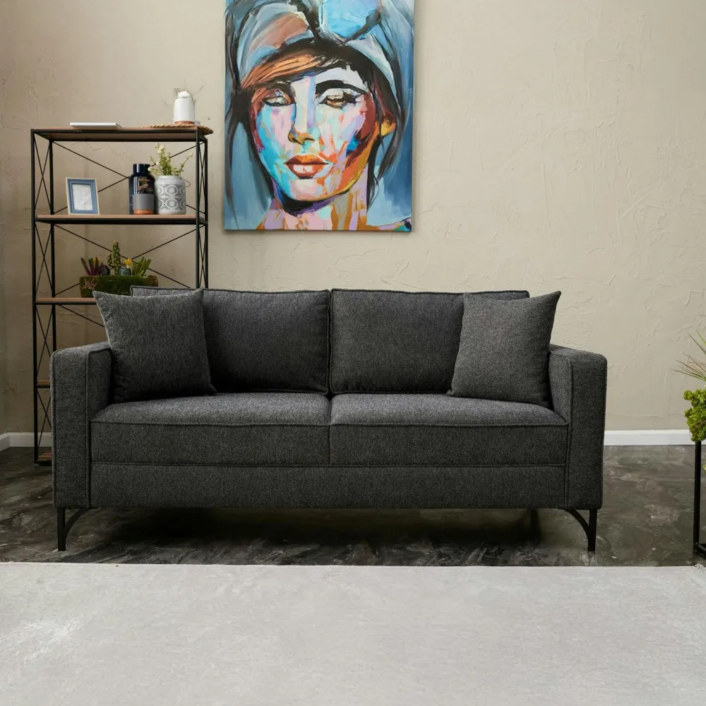 Canapés En Tissu|BERLIN Canapé 3 places blanc crème pieds noirs 220 cm