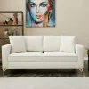 Canapés En Tissu|NEOLIA Canapé 2 places blanc crème moderne, pieds dorés