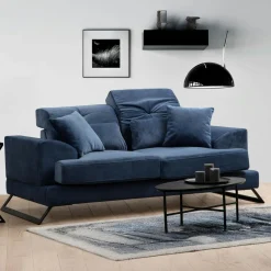 Canapés En Tissu|MILO Canapé 2 places bleu avec dossier inclinable