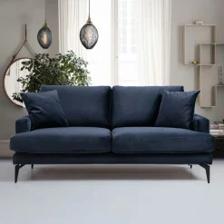 Canapés En Tissu|SEATTLE Canapé 2 places bleu en tissu velours 175 cm