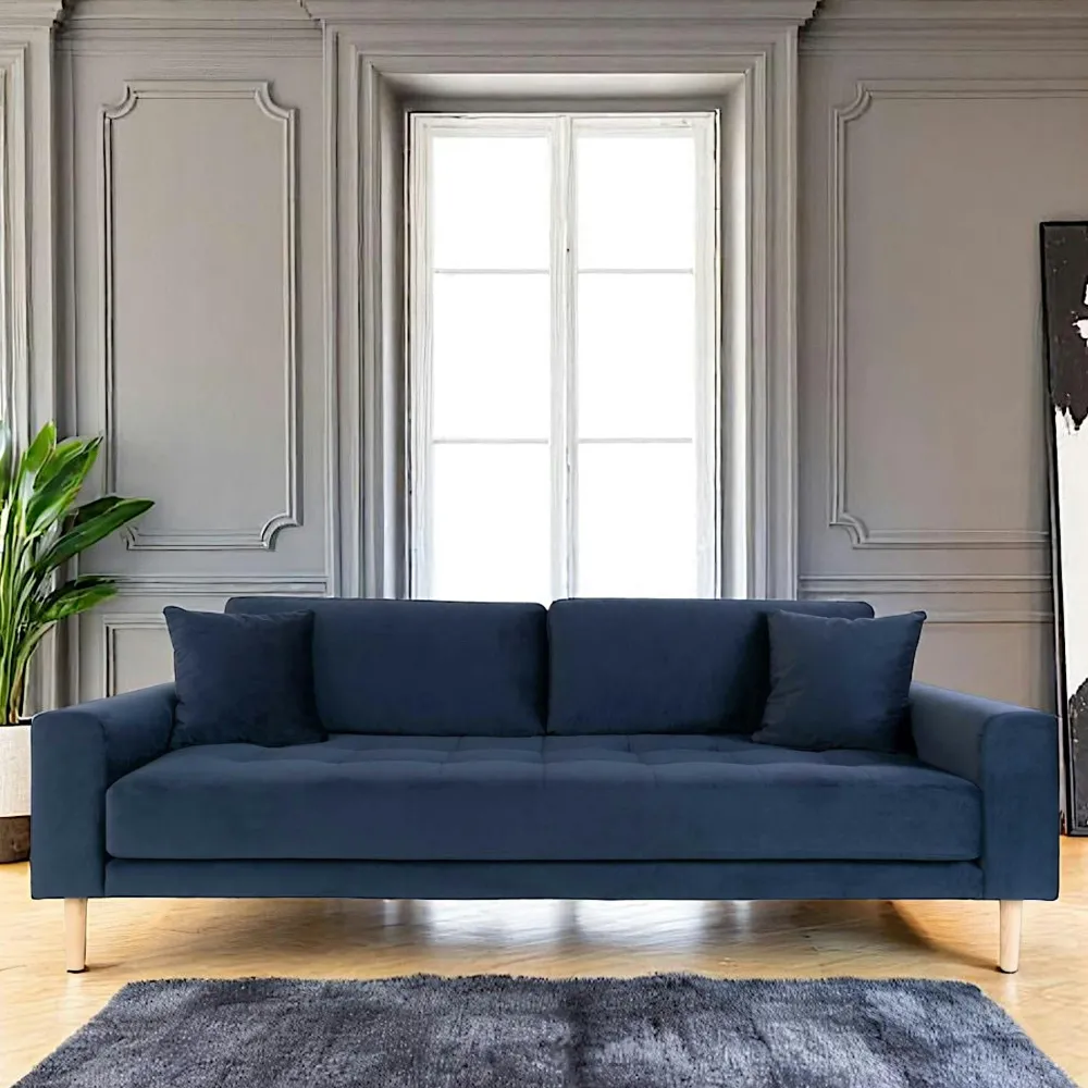 Canapés 3 Places|Canapés En Tissu|AMSTERDAM Canapé 3 places bleu nuit - velours,