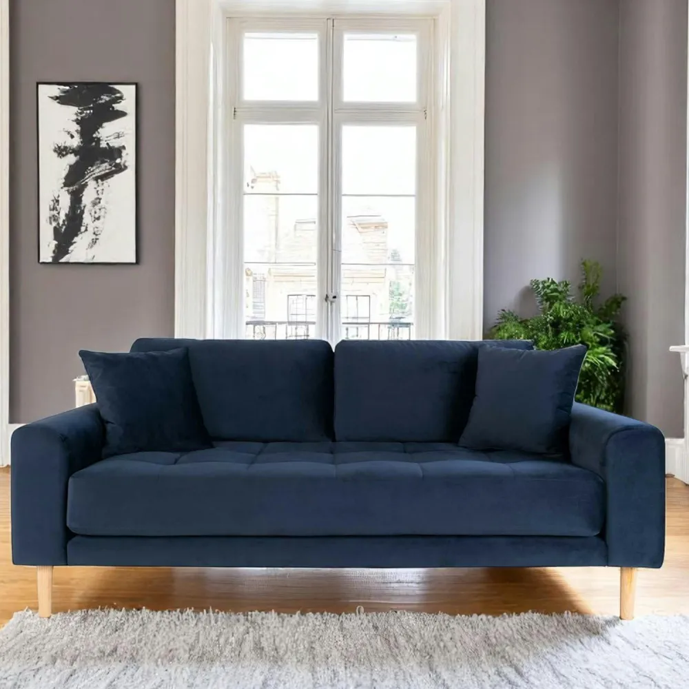 Canapés 3 Places|Canapés En Tissu|AMSTERDAM Canapé 3 places bleu nuit - velours,