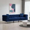 Canapés 3 Places|Canapés En Tissu|DOVER Canapé 3 places bleu nuit en velours capitonné