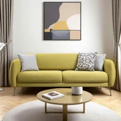 Canapés En Tissu|Canapés 3 Places|PAIMPOL Canapé 3 places citron - lit d'appoint, pieds dorés