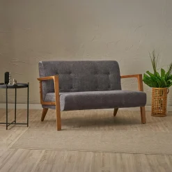 Canapés En Tissu|KOS Canapé 2 places compact gris anthracite moderne 124 cm