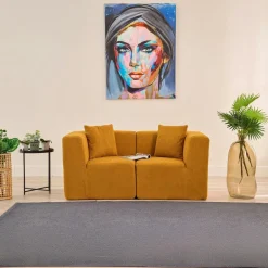 Canapés En Tissu|PLOVIA Canapé 2 places compact moutarde tissu chenille