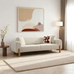 Canapés En Tissu|Canapés 3 Places|LUCCA Canapé 3 places écru - lit d'appoint, pieds bois