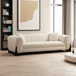 Canapés 3 Places|Canapés En Tissu|LUCCA Canapé 3 places écru - pieds design noirs