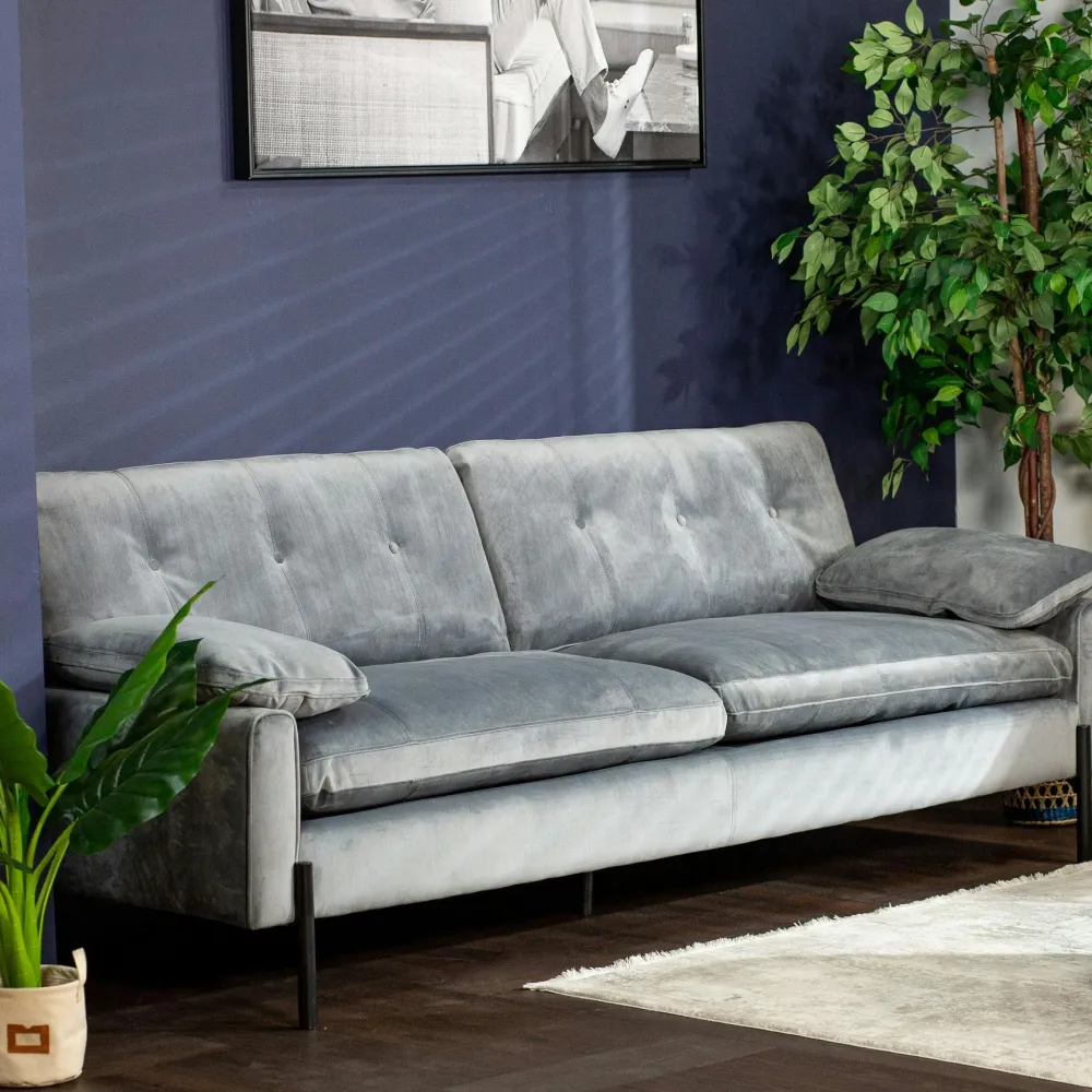Univers Déco·Design Contemporain|Canapés En Tissu|GLASGOW Canapé 3 places en velours gris