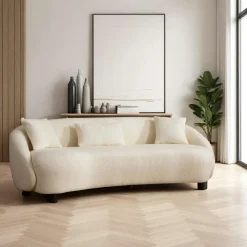 Canapés En Tissu|Canapés 3 Places|LUCCA Canapé 3 places forme arrondie - écru, bouclette