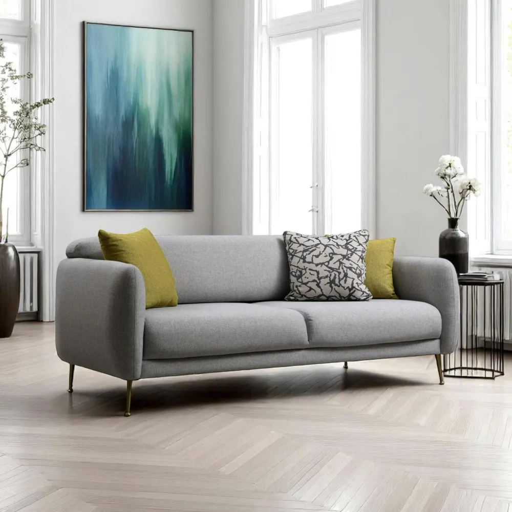 Canapés Convertibles|Canapés 3 Places|PAIMPOL Canapé 3 places gris - lit d'appoint, pieds métal