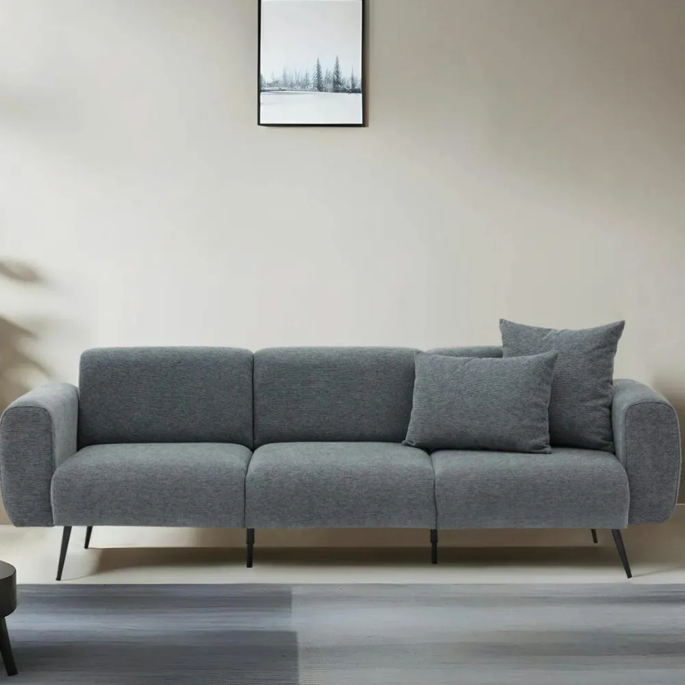 Canapés En Tissu|YOKOH Canapé 3 places gris anthracite, pieds métal noir