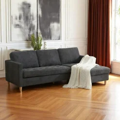 Canapés En Tissu|Canapés D'Angle|BERLIN Canapé 3 places gris foncé avec méridienne