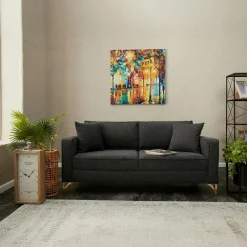 Canapés En Tissu|NEOLIA Canapé 2 places gris foncé moderne, pieds dorés