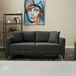 Canapés En Tissu|NEOLIA Canapé 2 places gris foncé moderne, pieds noirs