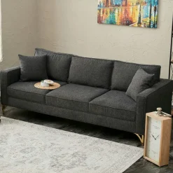 Canapés En Tissu|NEOLIA Canapé 2 places gris foncé moderne, pieds noirs