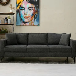 Canapés En Tissu|NEOLIA Canapé 2 places gris foncé moderne, pieds noirs