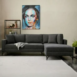 Canapés En Tissu|NEOLIA Canapé 2 places gris foncé moderne, pieds noirs