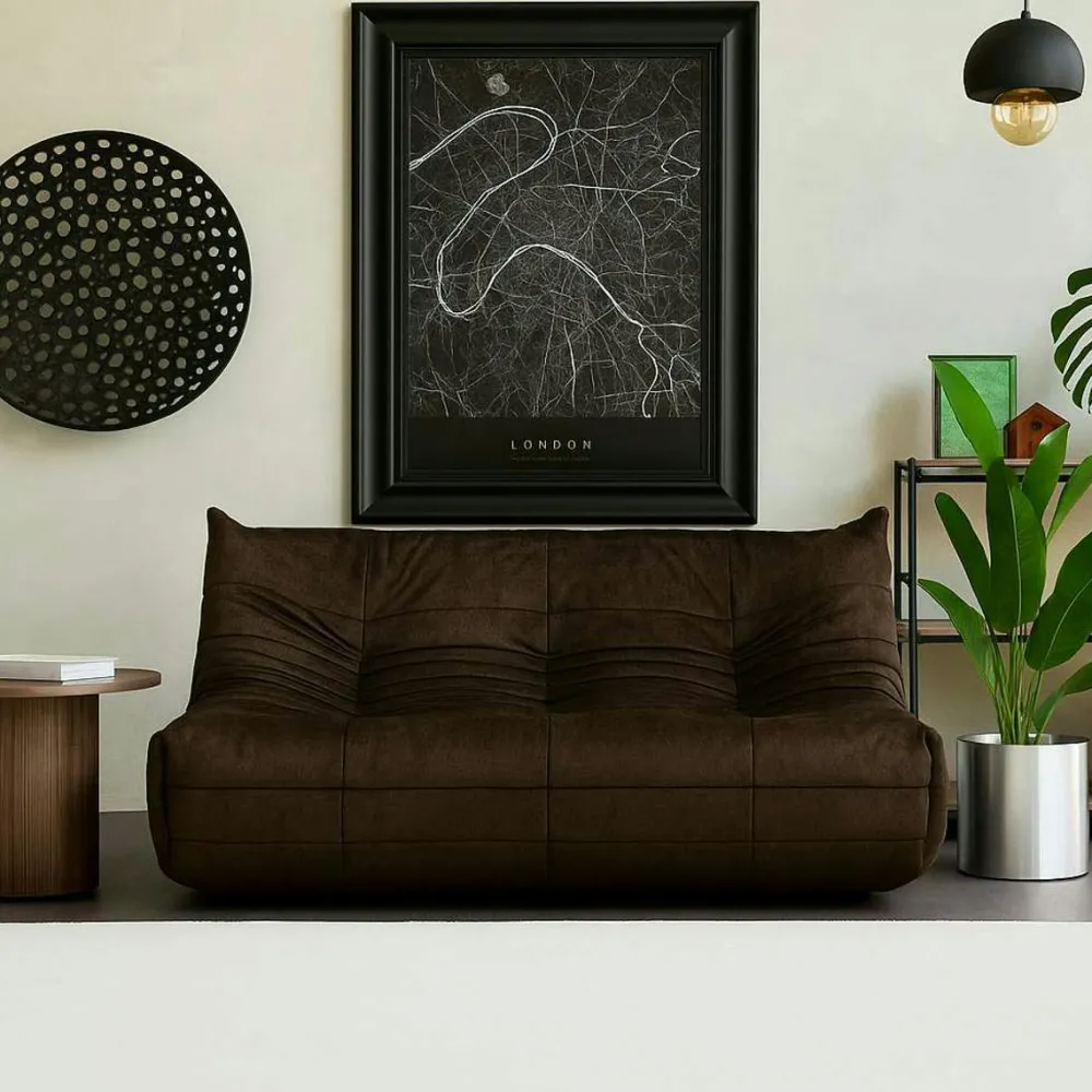 Canapés Marron|Canapés En Tissu|ARVEN Canapé 2 places marron en tissu plissé 145 cm