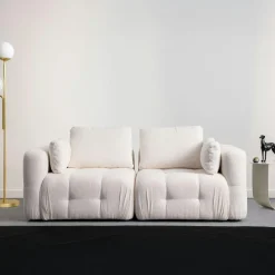 Canapés En Tissu|BARI Canapé 2 places modulable beige, forme organique