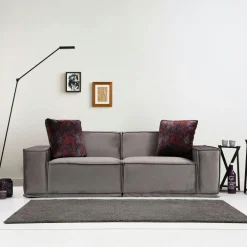 Canapés En Tissu|BILLUND Canapé 3 places modulable velours gris, style urbain