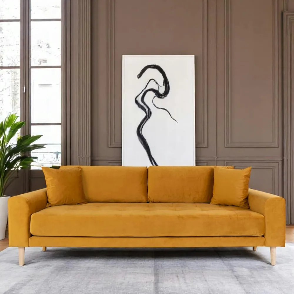 Canapés En Tissu|Canapés 3 Places|AMSTERDAM Canapé 3 places moutarde - velours,