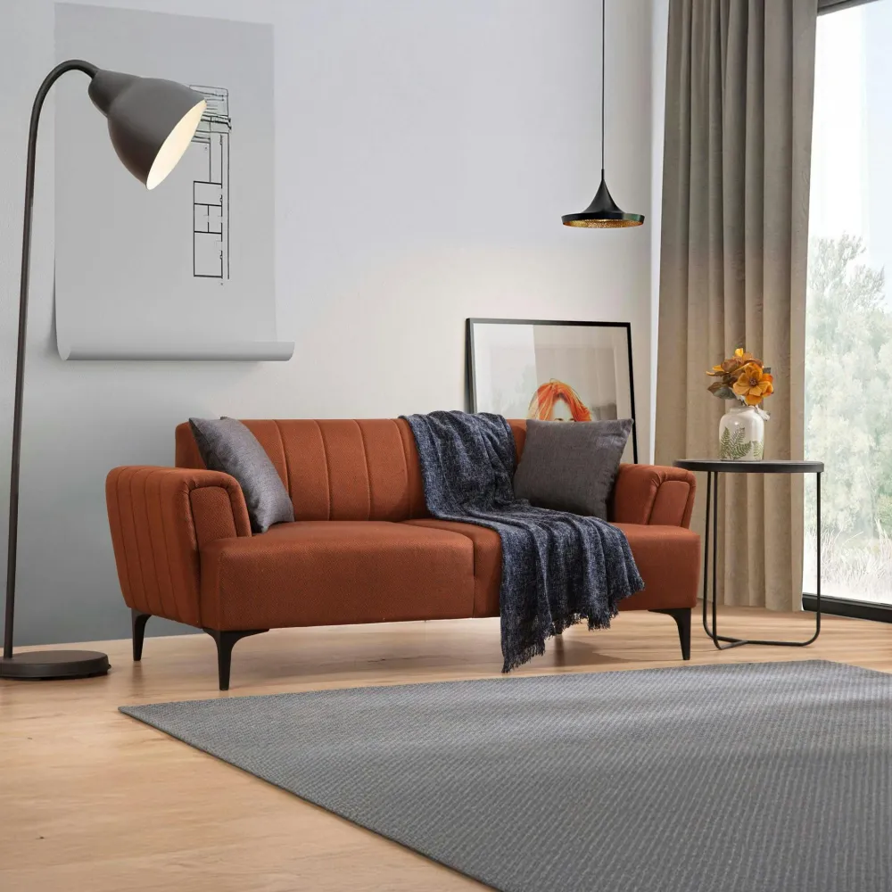 Canapés En Tissu|LUCCA Canapé 2 places rouille, dossier à coutures verticales