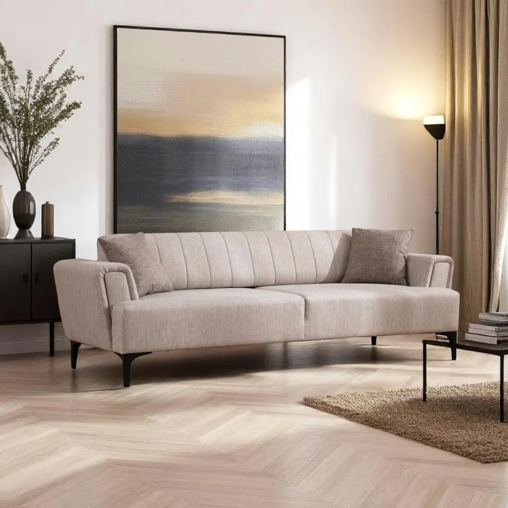 Canapés En Tissu|LUCCA Canapé 2 places rouille, dossier à coutures verticales