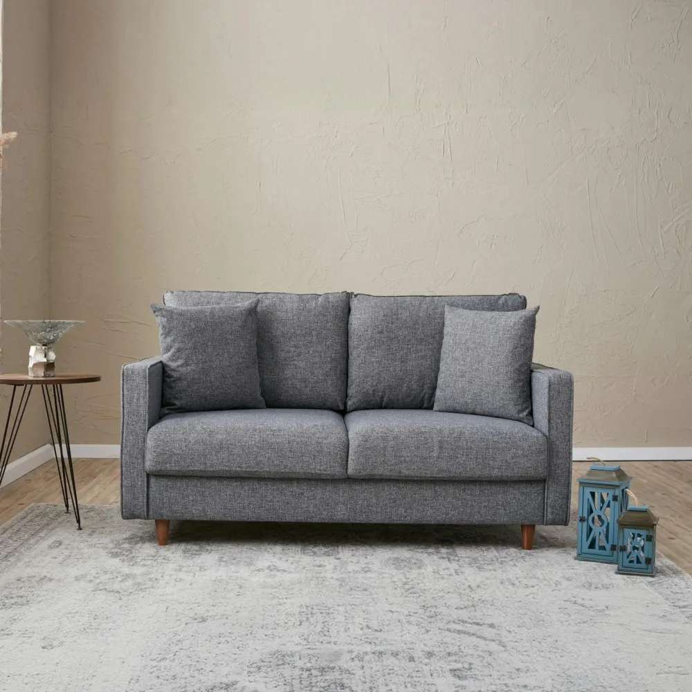 Canapés En Tissu|COMO Canapé 2 places tissu gris chiné et dossier haut