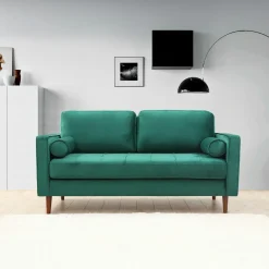 Canapés En Tissu|CHIBA Canapé 2 places velours beige crème, coussins polochons