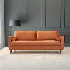 Canapés En Tissu|CHIBA Canapé 2 places velours beige crème, coussins polochons