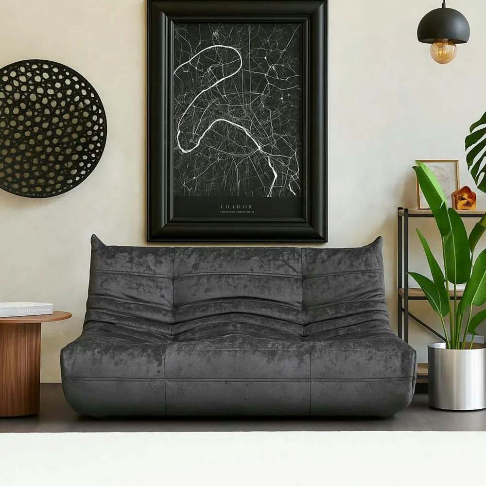 Canapés En Tissu|ARVEN Canapé 2 places velours bleu nuit plissé 145 cm