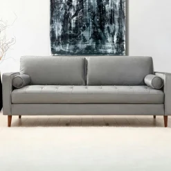 Canapés En Tissu|CHIBA Canapé 3 places velours gris clair avec coussins polochons