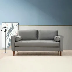 Canapés En Tissu|CHIBA Canapé 2 places velours gris clair avec coussins polochons