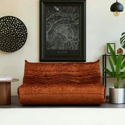 Canapés En Tissu|ARVEN Canapé 2 places velours rouille plissé 145 cm