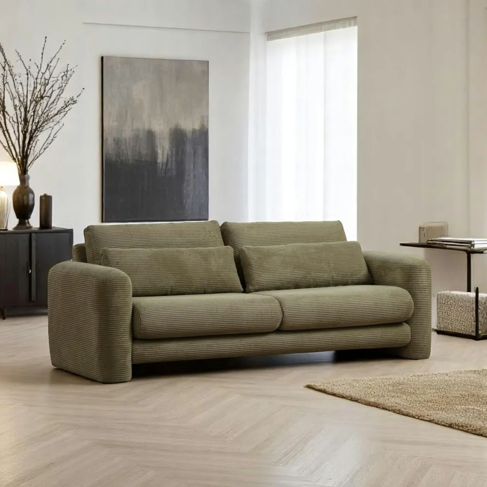 Canapés 3 Places|Canapés En Tissu|LUCCA Canapé 3 places vert - forme organique