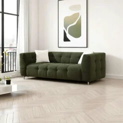 Canapés 3 Places|Canapés En Tissu|RAVELLO Canapé 3 places vert capitonné