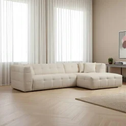 Canapés 3 Places|Canapés D'Angle|RAVELLO Canapé d'angle beige - capitonné, côté droit