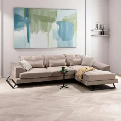 Canapés En Tissu|Canapés 3 Places|MILO Canapé d'angle beige - dossier inclinable, côté droit