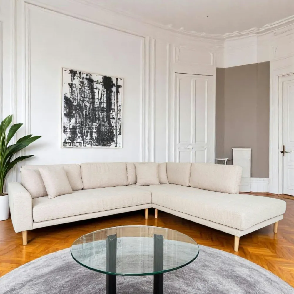 Canapés 3 Places|Canapés D'Angle|AMSTERDAM Canapé d'angle beige sable - pieds bois, côté droit