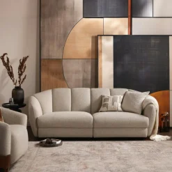 Canapés 3 Places|Canapés En Tissu|HANOI Canapé d'angle blanc beige