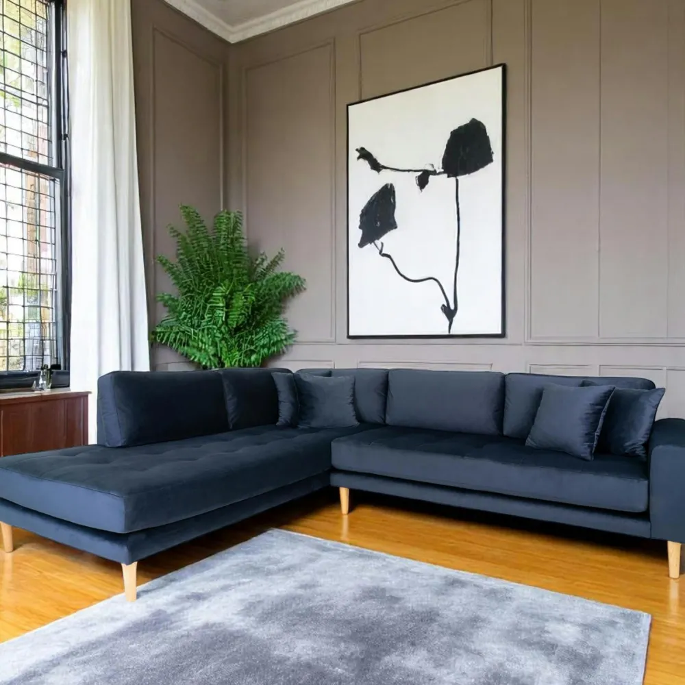 Canapés 3 Places|Canapés D'Angle|AMSTERDAM Canapé d'angle bleu nuit - côté droit, 257 cm