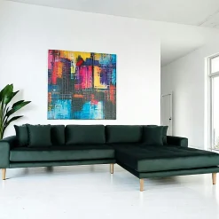 Canapés 3 Places|Canapés D'Angle|AMSTERDAM Canapé d’angle bleu nuit - velours, côté droit,