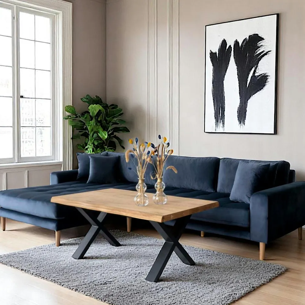 Canapés 3 Places|Canapés D'Angle|AMSTERDAM Canapé d'angle bleu nuit - velours, côté gauche,