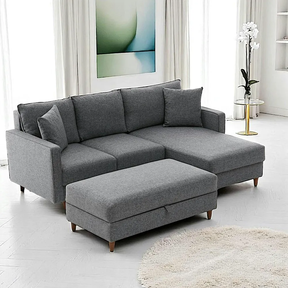 Canapés 3 Places|Canapés D'Angle|COMO Canapé d'angle convertible gris - côté droit