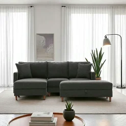 Canapés 3 Places|Canapés D'Angle|COMO Canapé d'angle convertible anthracite - côté gauche