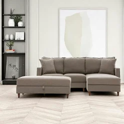 Canapés En Tissu|Canapés 3 Places|COMO Canapé d'angle convertible beige - côté droit