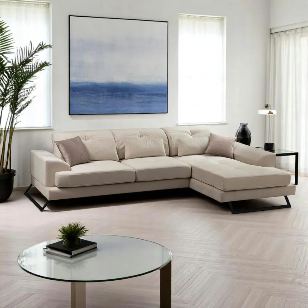 Canapés 3 Places|Canapés D'Angle|MILO Canapé d'angle écru - dossier inclinable, côté droit